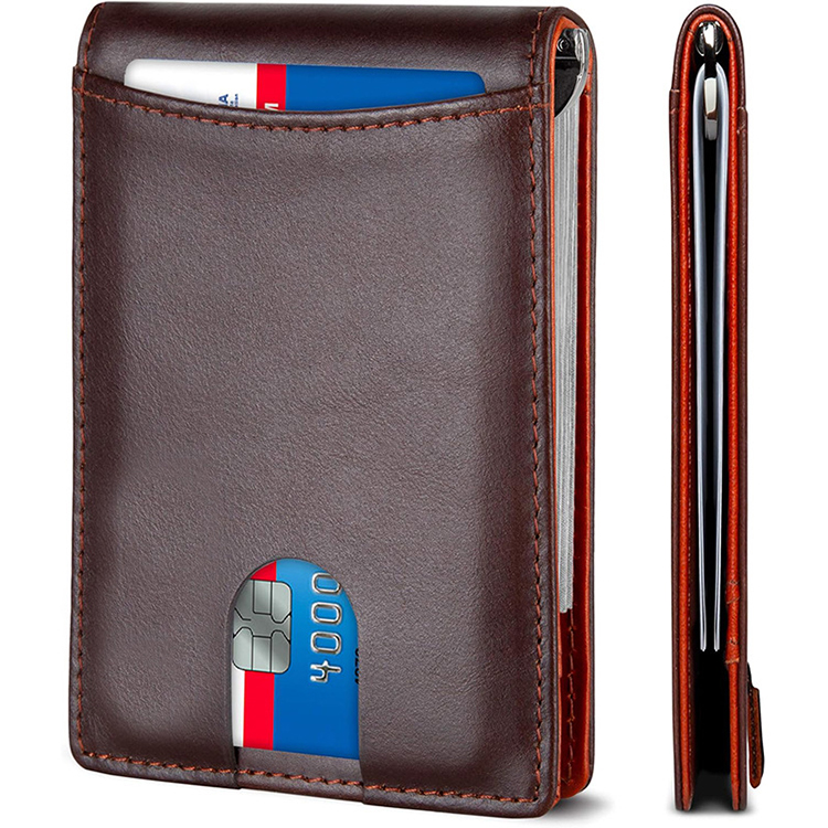 Slim RFID Money Clip Wallet with Quick-Access Slot (6–8 Cards